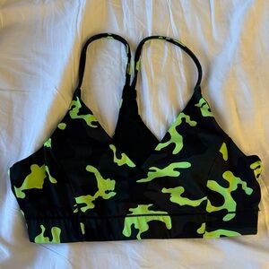Free People Movement FP Movement Black and Neon Green Camo Sports Bra - size M